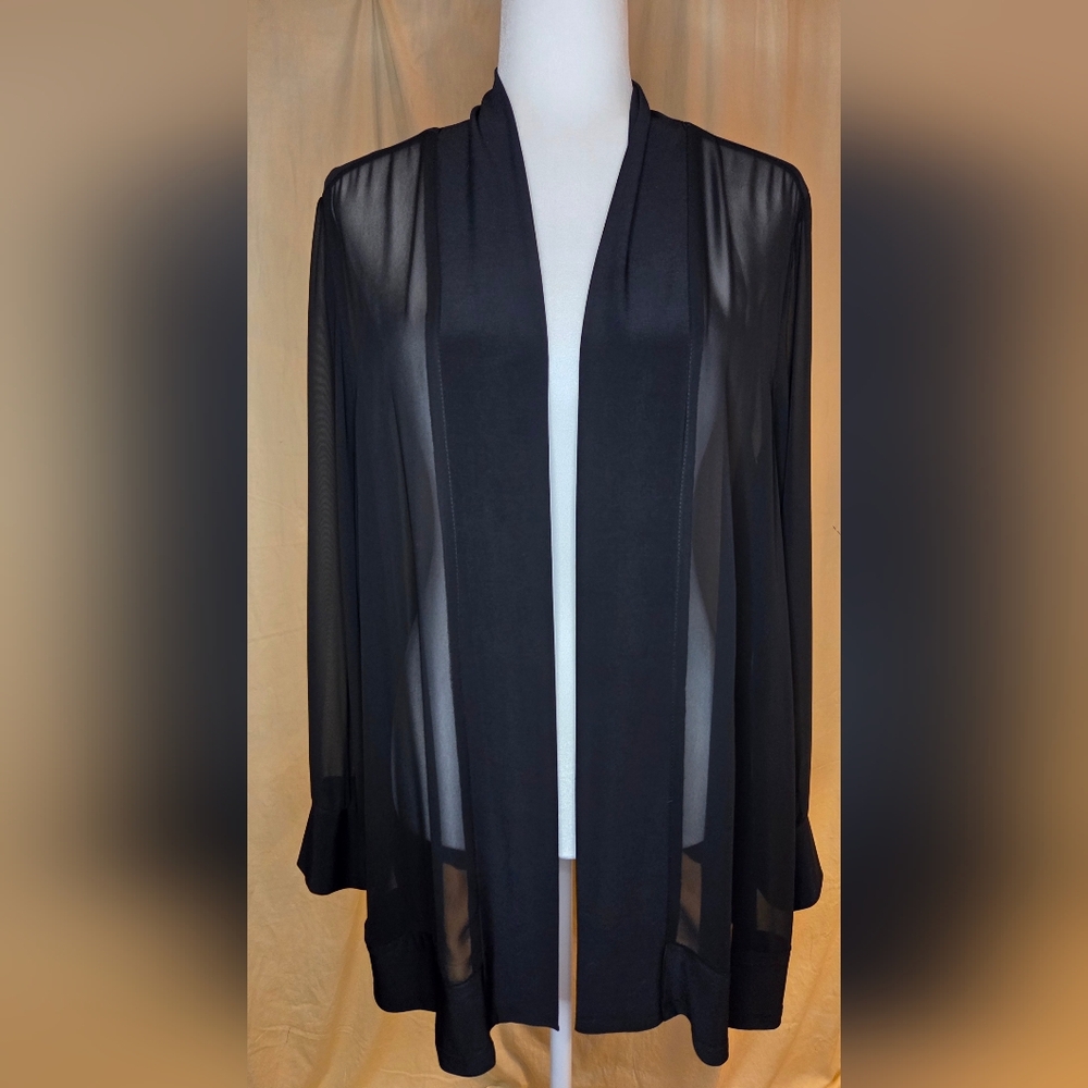 Last Tango Open-Front Sheer Chiffon Cardigan Long-Sleeved Black Jacket